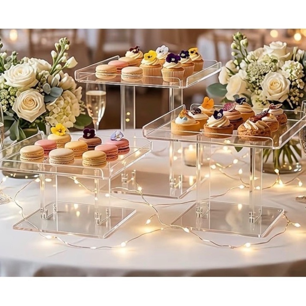 Hekore 3 Piece Large Clear Acrylic Cupcake Stand Set Tiered Dessert Riser V20 - Picture 2 of 6